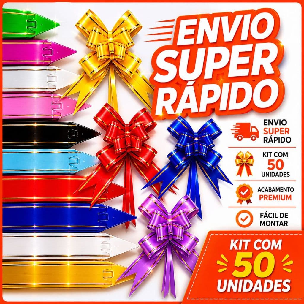 Kit 50 Laços Mágicos Fácil Para Presente Com Filete Dourado P/M/G Com Cores Sortida