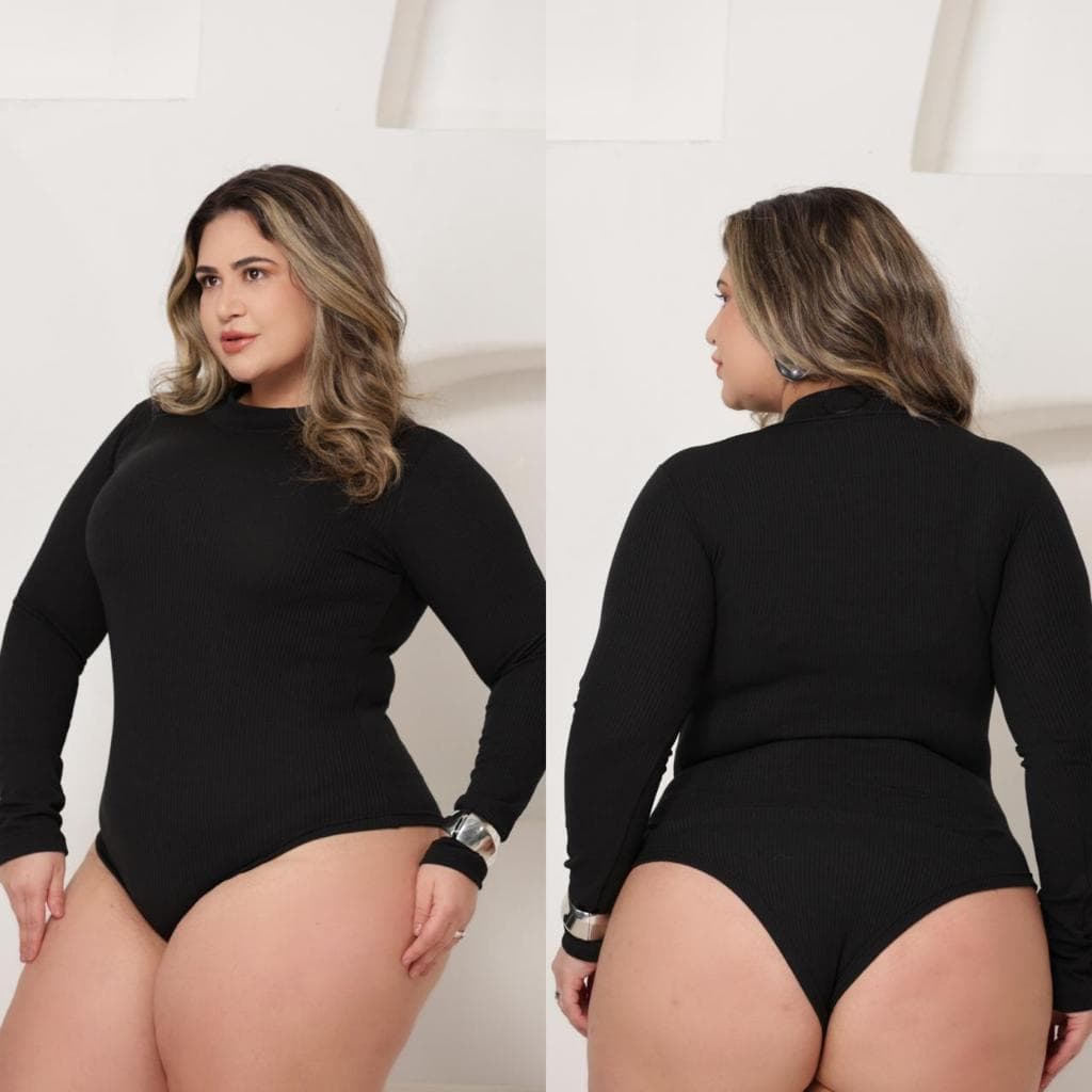 Body Plus Size Feminino Gola Alta Manga Longa Frio Inverno  Moda Casual Tecido Canelado GG G1 G2