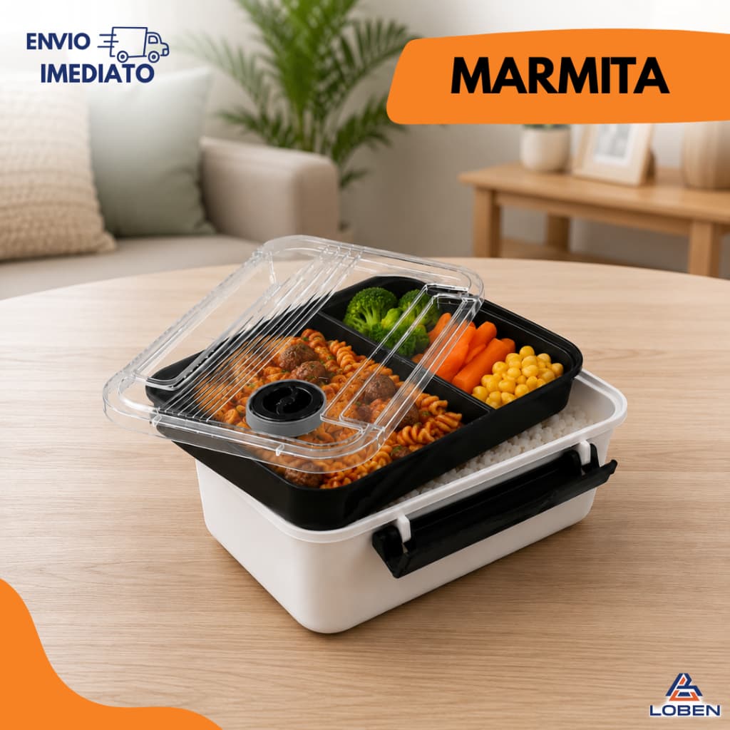Marmita Com Bandeija De Plastico Hermetico 800ML