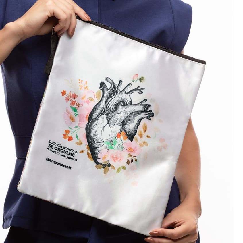 Porta Jaleco Scrub Cirúrgico Orgulhe-se Necessaire Organizadora Estampa Floral Enfermagem