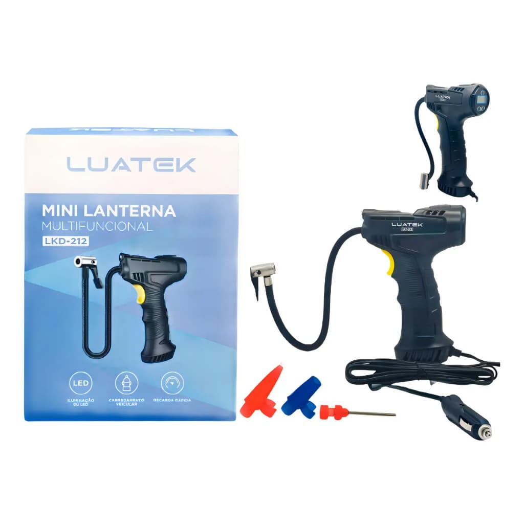 Compressor de Ar Digital Portátil Calibrador Pneu LUATEK-LKD-212