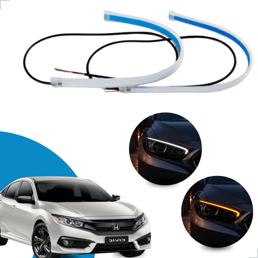 Kit Fitas Led DRL Farol + Seta 12v 60cm Civic 2006 2007 2008