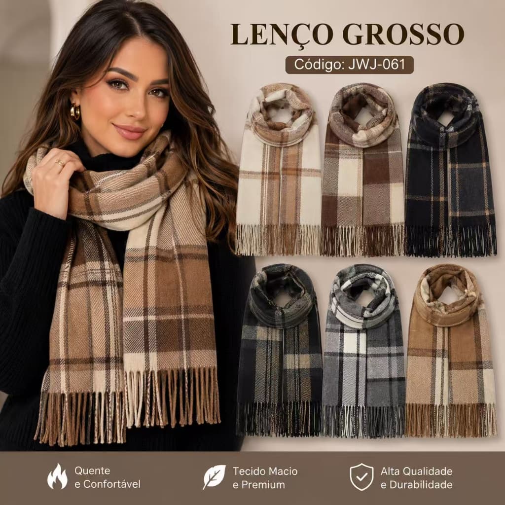 Lenço Grosso JWJ-061 (Xadrez Premium com Franja)