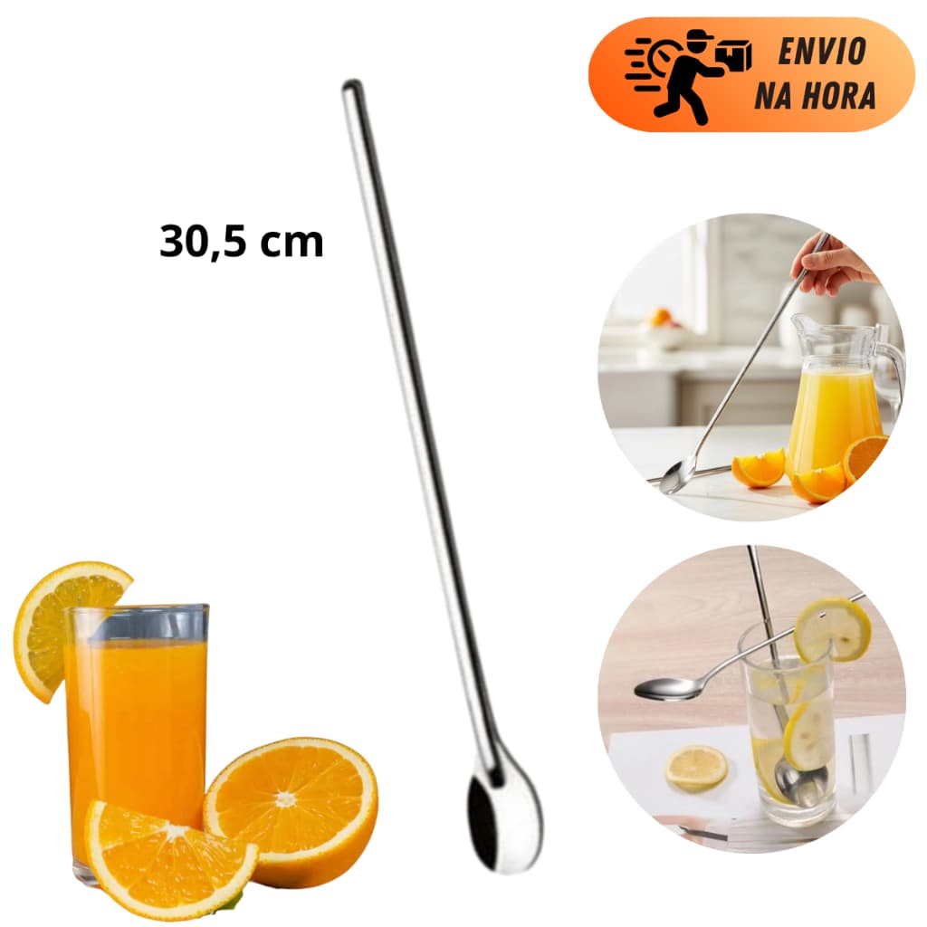 COLHER BAILARINA 30CM AÇO INOX LONGA PROFISSIONAL PARA BARMAN DRINKS SUCOS CHÁ JARRAS GRANDES BAR