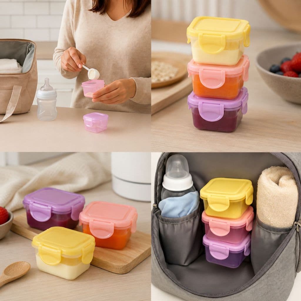 Kit 8 Potes Plástico Vasilha Com Tampa hermética Mini Variadas Cores Armazenar Comida Frutas e Papinha