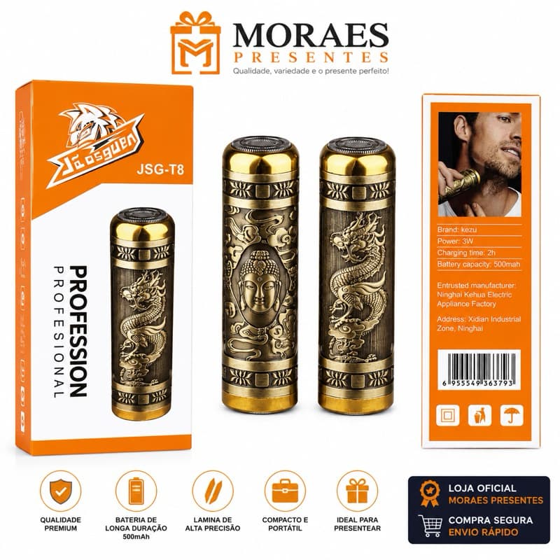 Mini Aparador Portátil Recarregável USB Bivolt Leve para Barba, Buço e Pelos | Moraes Presentes