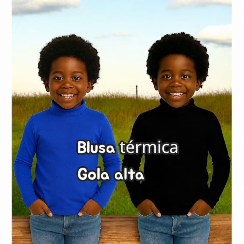 Kit com 2 Blusas térmica infantil manga longa gola alta térmica menino e menina básica esportes escola passeio