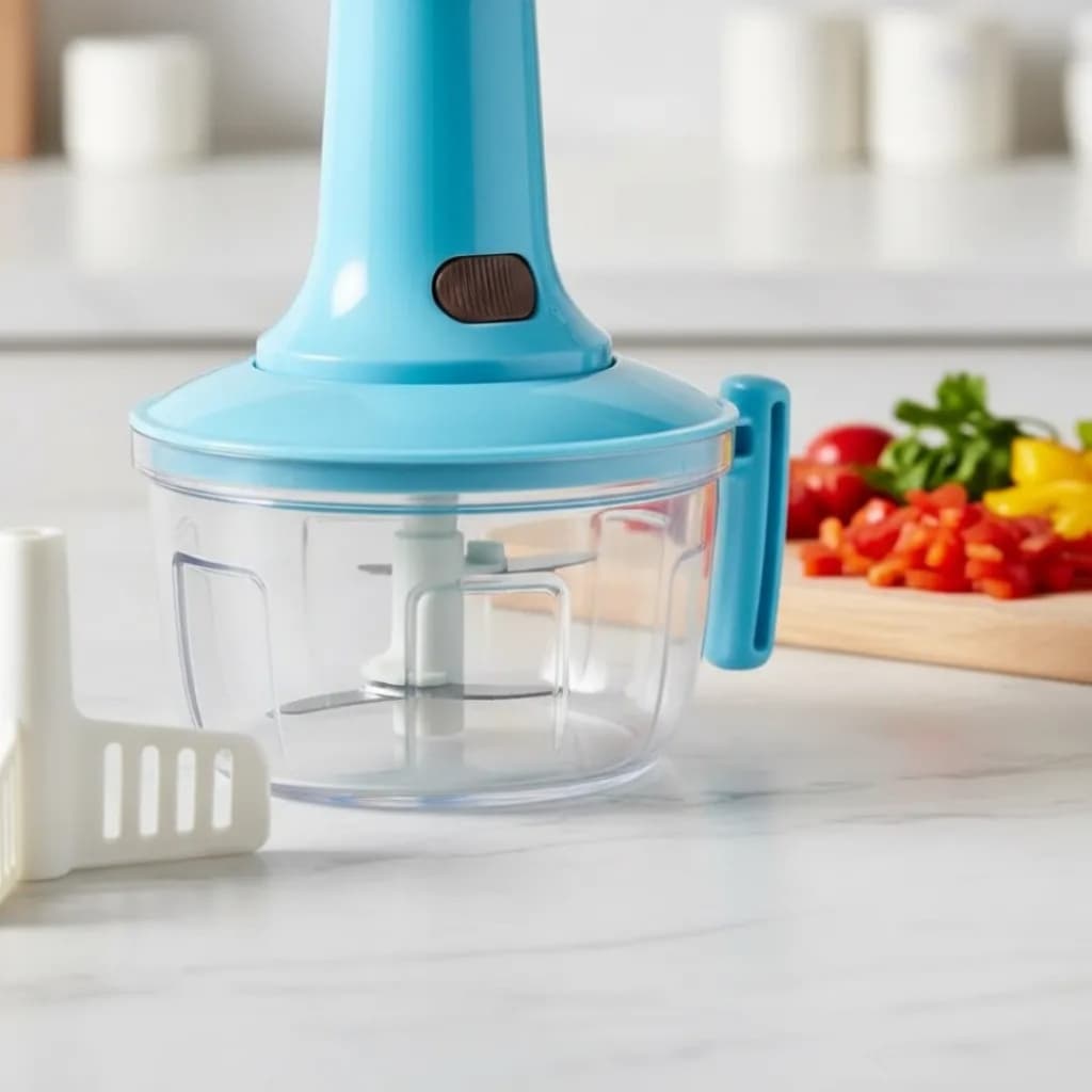 Processador Triturador De Alimentos Para Cozinha Manual Com 3 Lâminas Em Aços Afiadas700 ML
