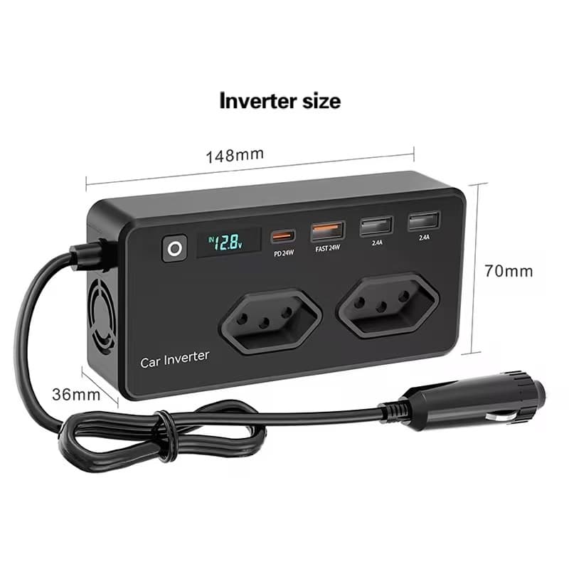 Inversor 350W Automotivo Veicular De Tensão 12V Para 110V Digital Carro Tipo C USB 2 Tomada