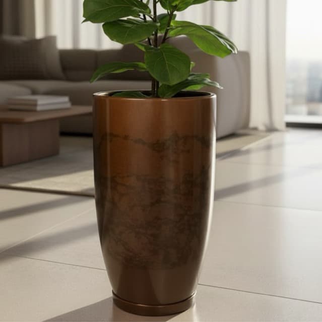 Vaso para decoração e plantas em Polietileno Cone Bojo Polido com Prato N2 48x29, ideal para sala e área externa