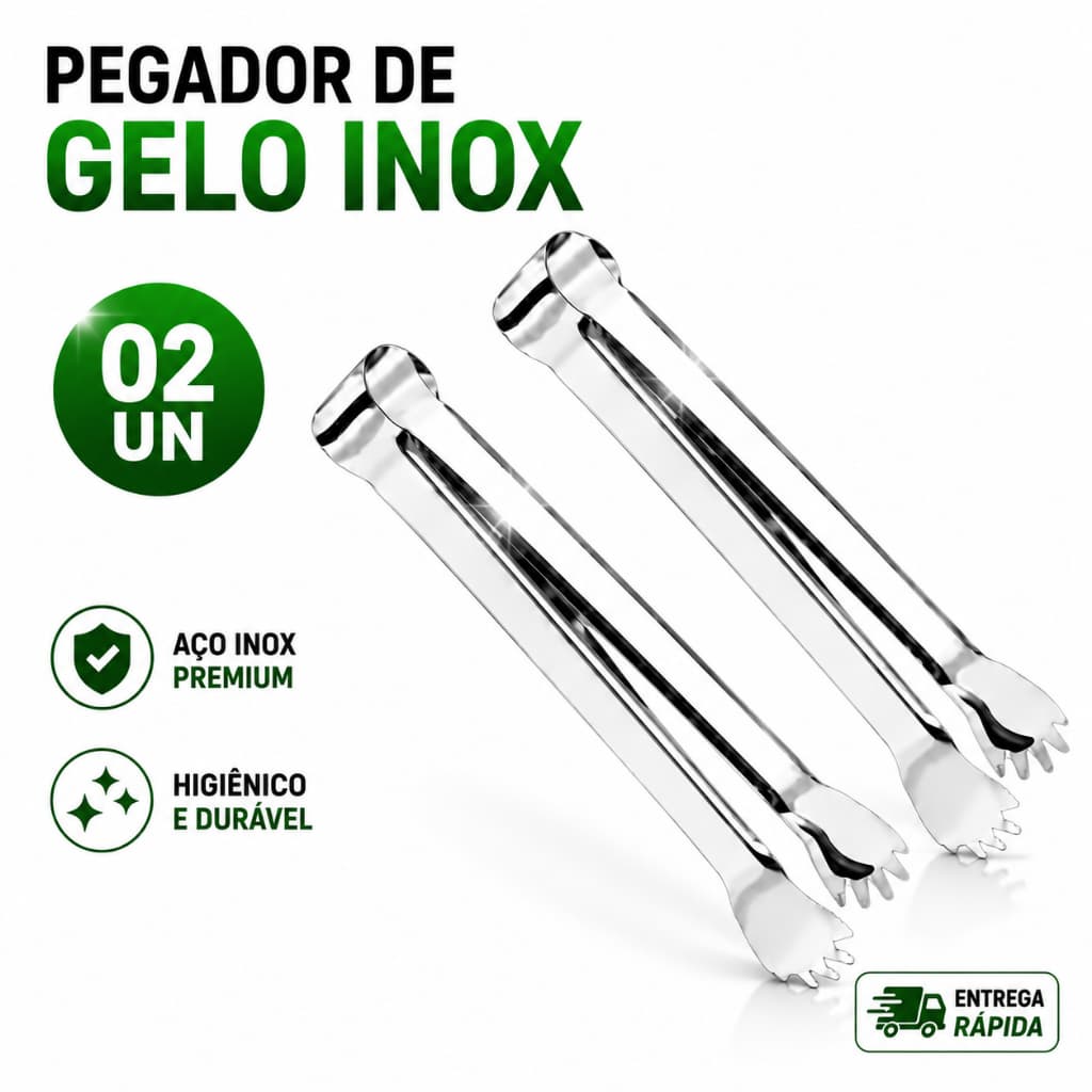 Pegador de Gelo Inox Profissional Pinça para Drinks Bar Restaurante Cozinha Buffet Premium