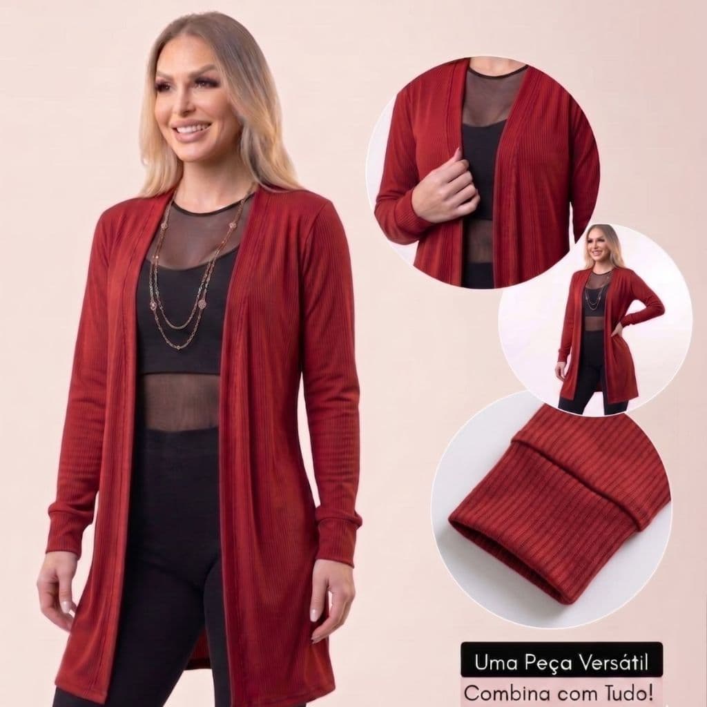 Cardigan Feminino Casaco Canelado Inverno Basico