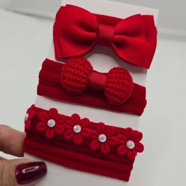 Kit Faixinhas de Bebê Vermelhas – Delicadas, Confortáveis e Super Charmosas