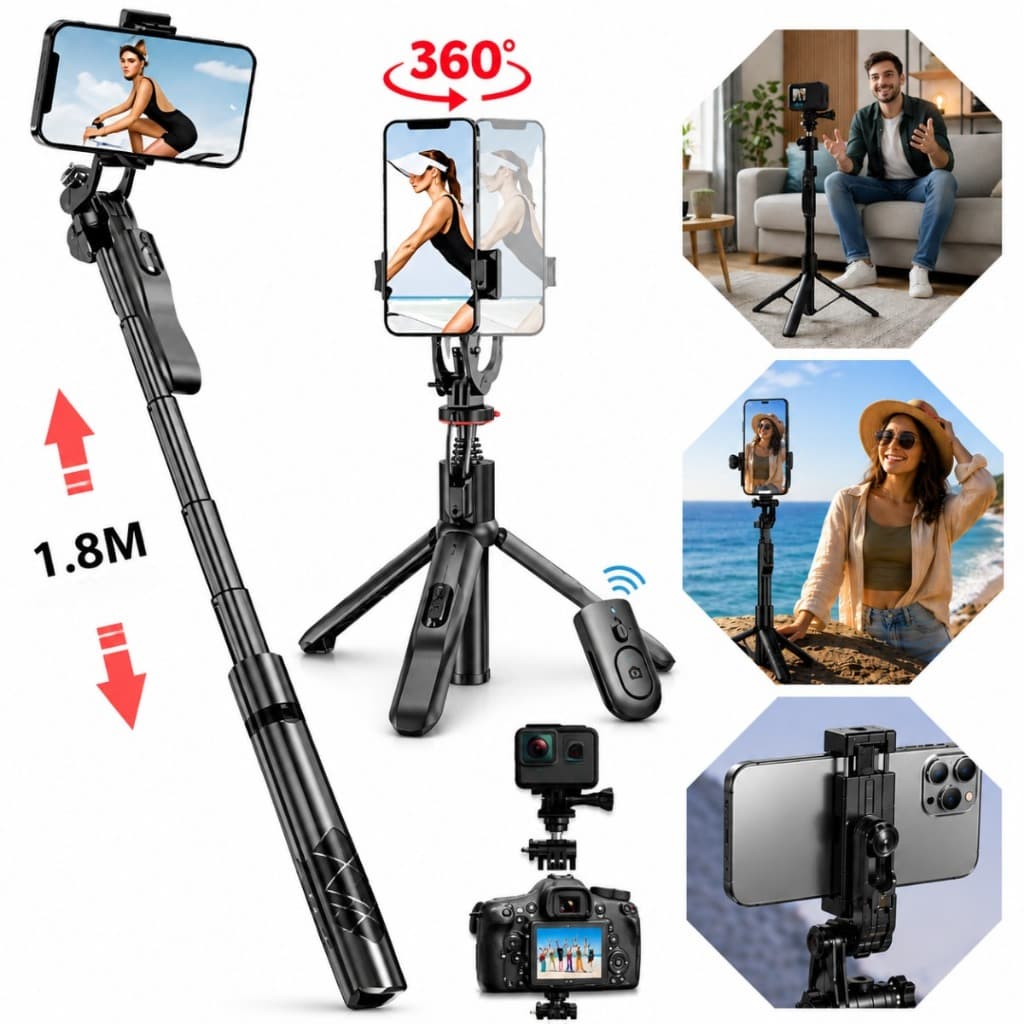 Tripe Bastão Para Selfie Vídeos Extensível Regulável 1,8m