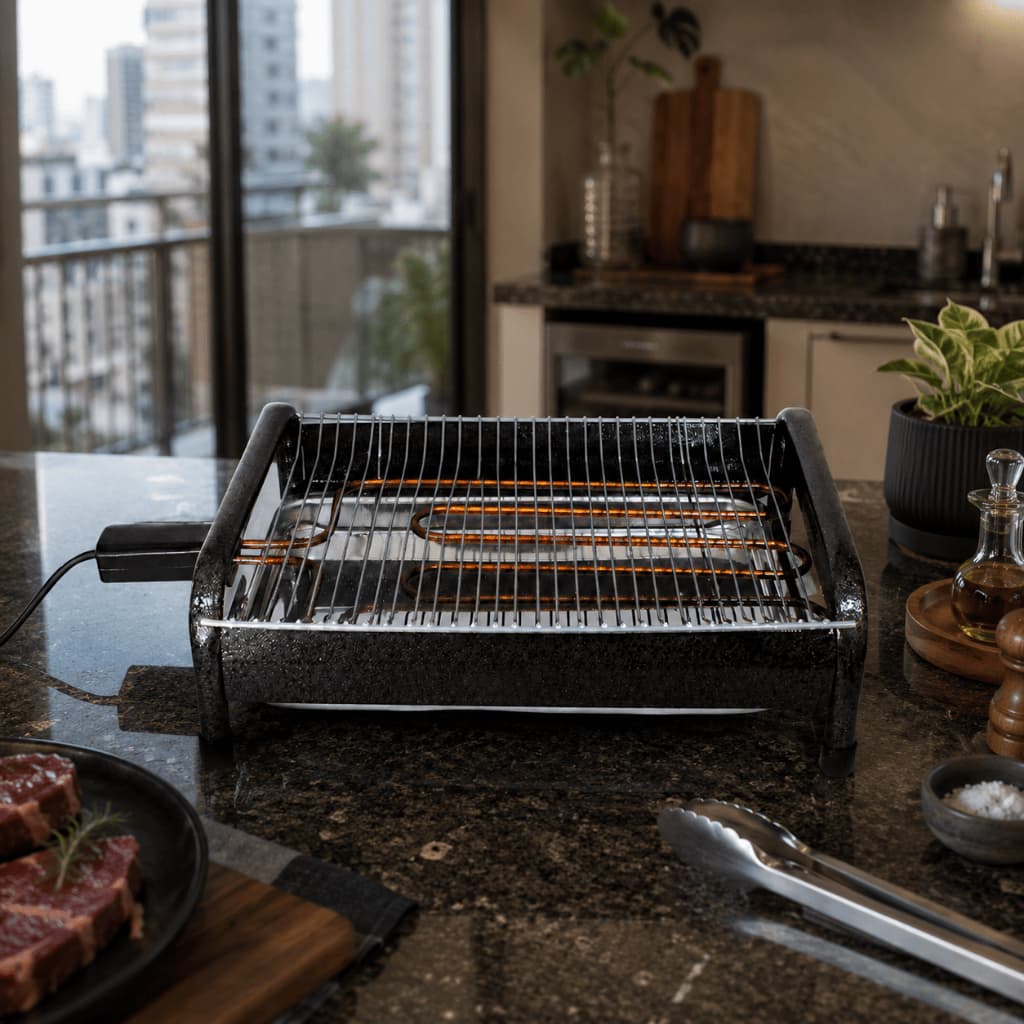 Churrasqueira Elétrica Portátil Para Casa Apartamento Com Bandeja Coletora Grill Compacta 127v/220v
