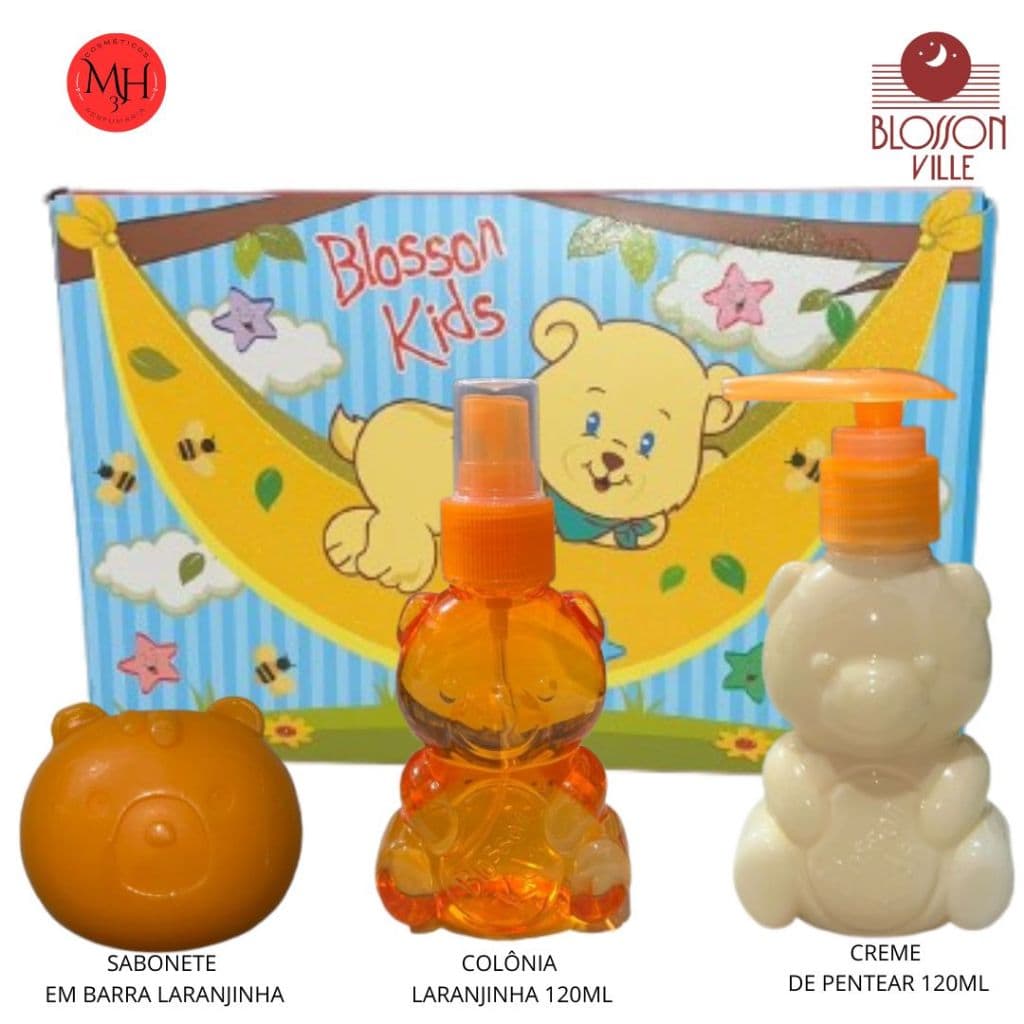 Kit Laranjinha (Colônia Blosson Kids 120ml + Creme de Pentear cheirosinho 110ml + 1-Sabonete em Barra 80g) Blosson Ville