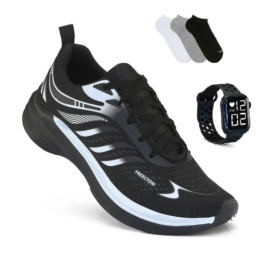 Tenis Masculino Feminino + Smart Watch + 1 Par de Meia Alto Perfomance Respiravel Novo Academia Treino