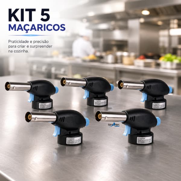 Kit com 5 Maçaricos Culinário Portátil Com Regulagem Gourmet
