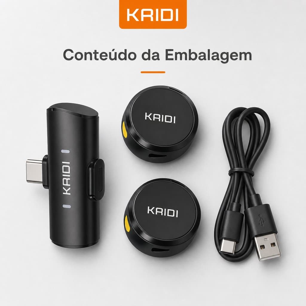 Microfone de Lapela Sem Fio KAIDI KMF4-C – Tipo-C, Magnético e Alta Qualidade de Som Bateria Longa