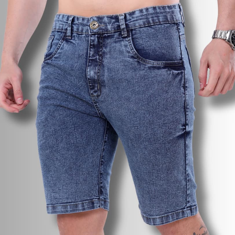 Bermuda Jeans Masculina Marmorizada Com Lycra Elastano Premium - Envio Imediato