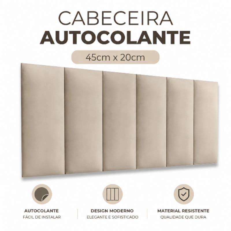 Kit até 15 Placas Cabeceira Estofada Modular Adesiva 20x45 Solteiro Casal
