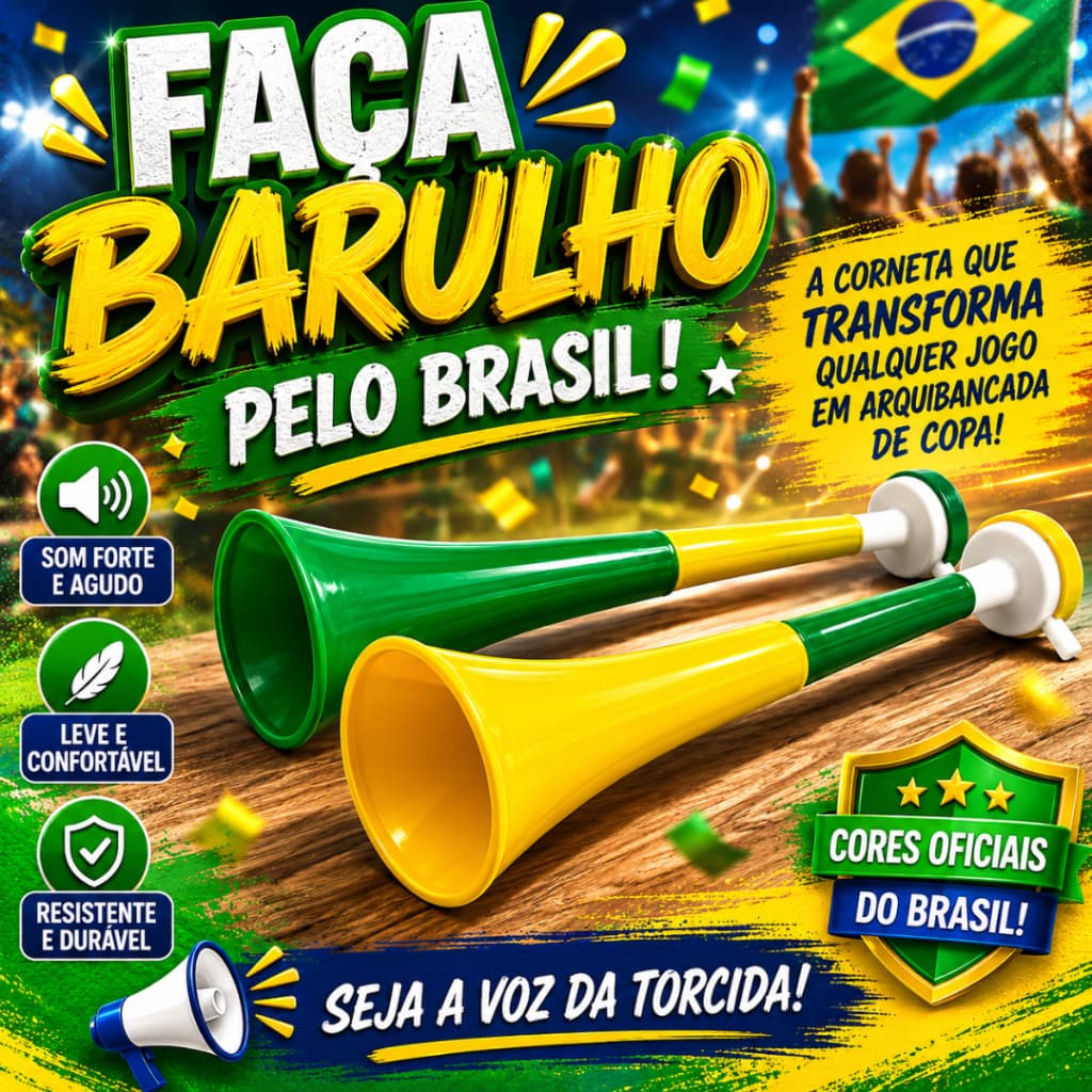 Corneta Brasil Barulhenta Copa do Mundo Verde Amarela Torcedor Alta Potência Festa Jogos