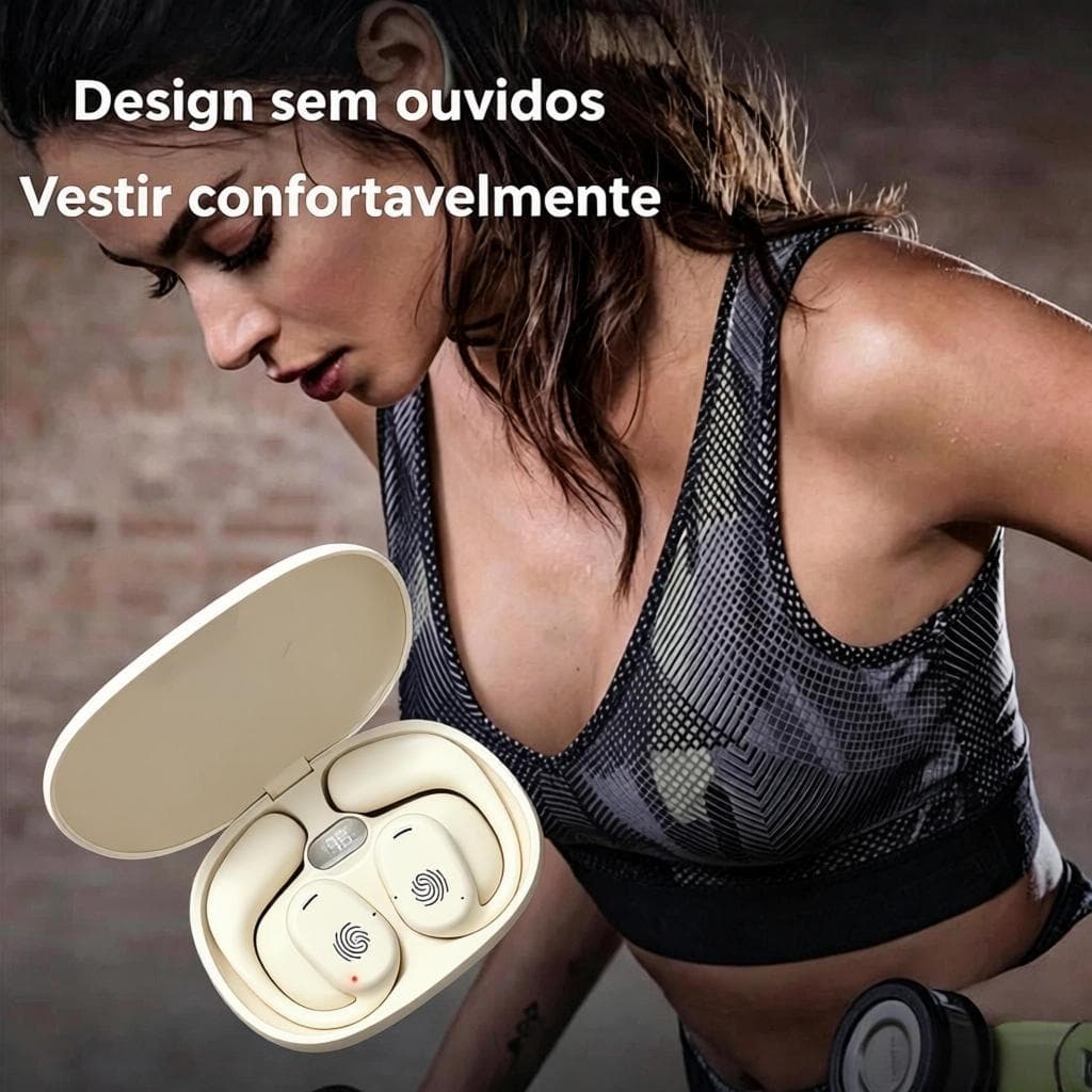 Fone TWS Esportivo D28 - Condução Óssea, Bluetooth 5.3, À Prova de Suor e Bateria Duradoura /Corrida/Ergonômico B8