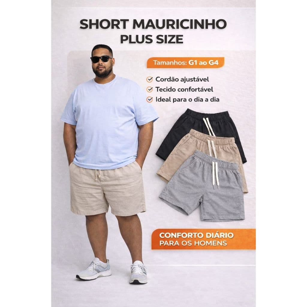 Avaliando Kit 2 Short Plus Size Mauricinho em Linho G1|G2|G3|G4 Qualidade Premium 2026