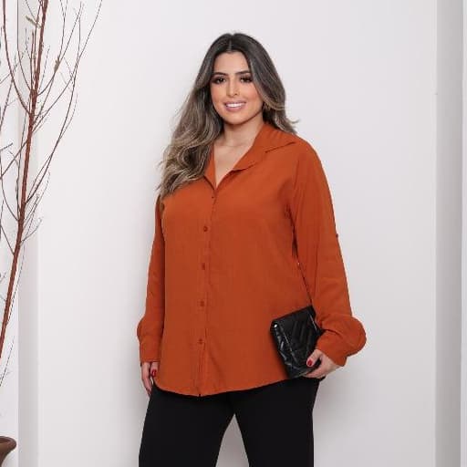 CAMISA FEMININA PLUS SIZE CASUAL ELEGANTE MANGA LONGA TECIDO VISCOLINHO LEVE E CONFORTAVEL