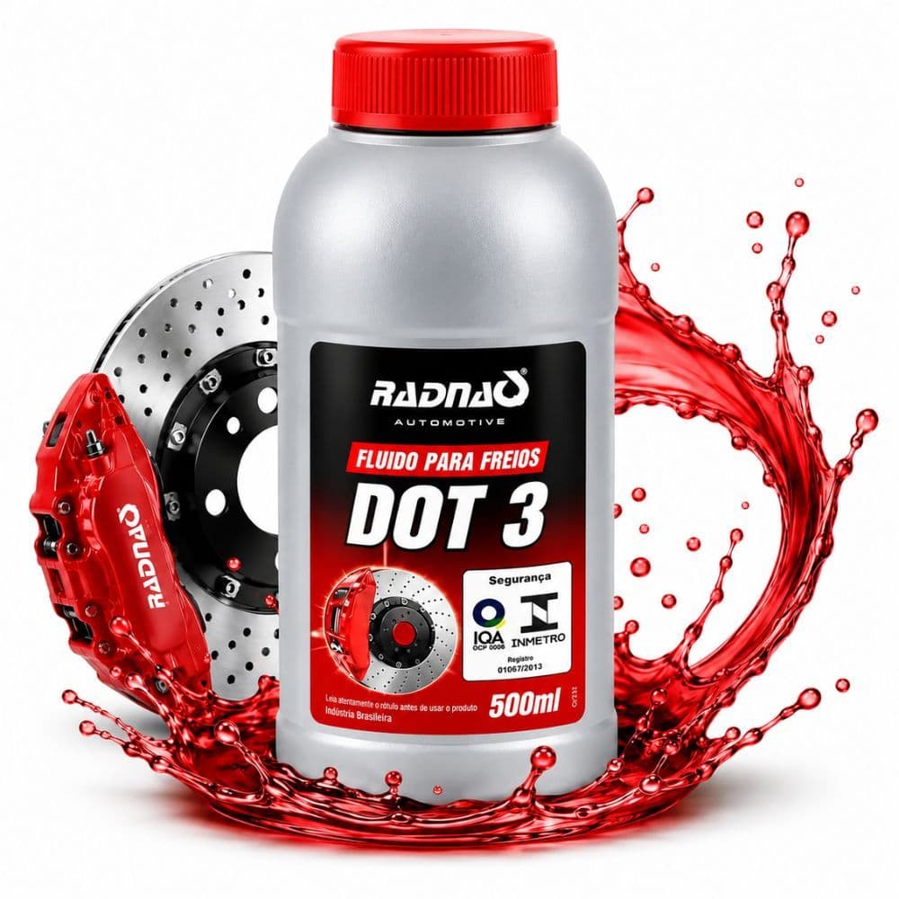 Fluido de Freio DOT 3 Carros Caminhões Ônibus Trator Fluido Vermelho - Radnaq 7030 500ml
