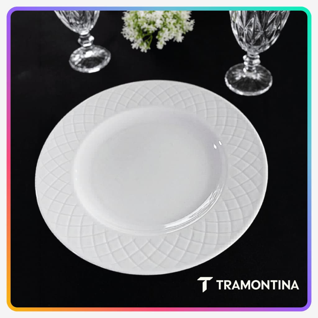 Jogo de Pratos Jantar Ingrid Tramontina Porcelana Conjunto de Pratos Raso, Fundo e Sobremesa Kits