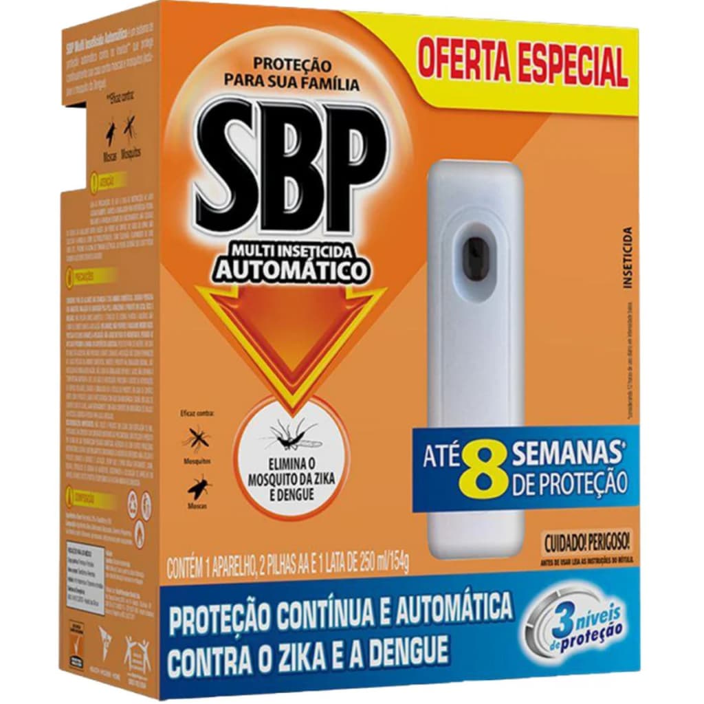 SBP Automático Kit Aparelho + Refil de 250ml – Multi Inseticida Aroma Tradicional