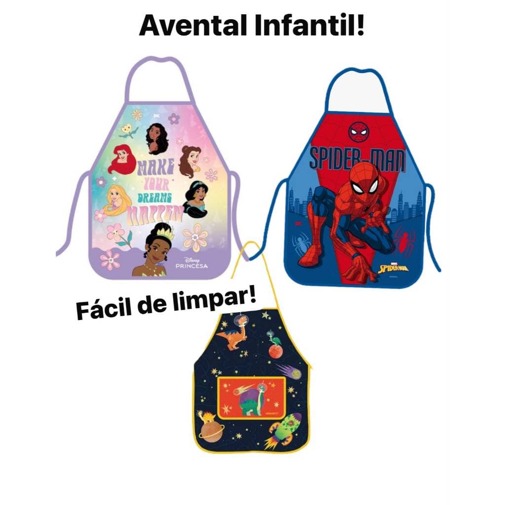 Avental Infantil Homem Aranha - Princesas  Fácil de Lavar DAC - Leo