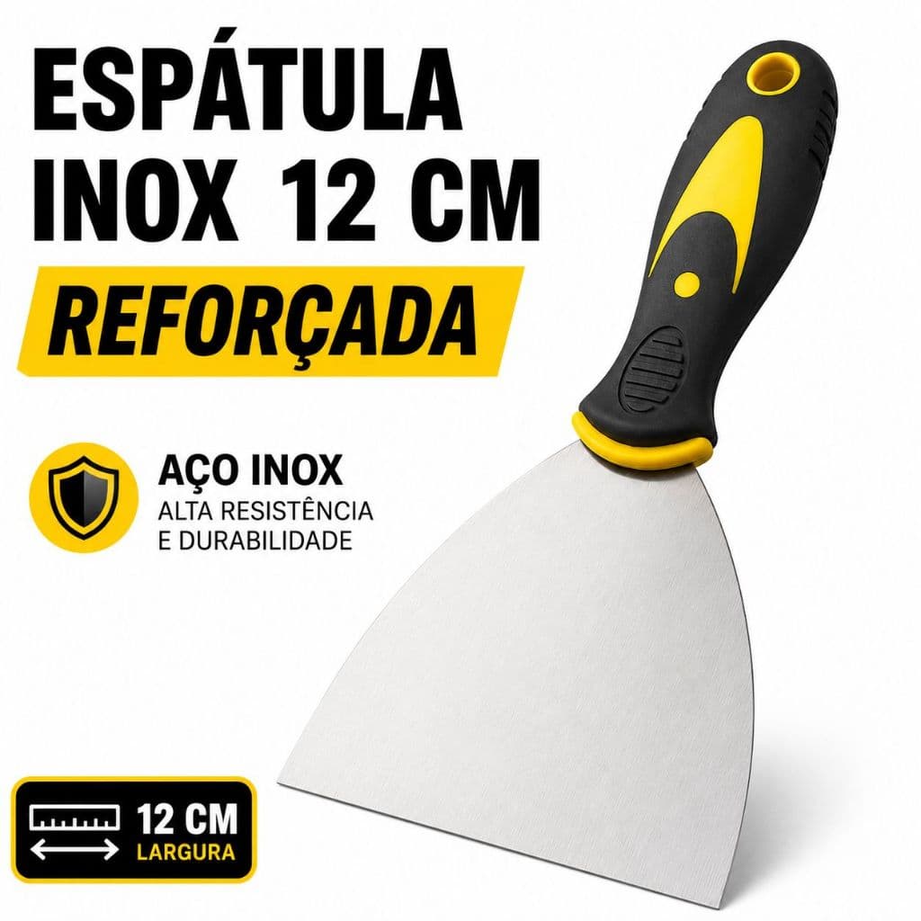 Espátula Aço Inox 12 Cm Reforçada Cabo Resistente Uso Profissional Massa Gesso Pintura