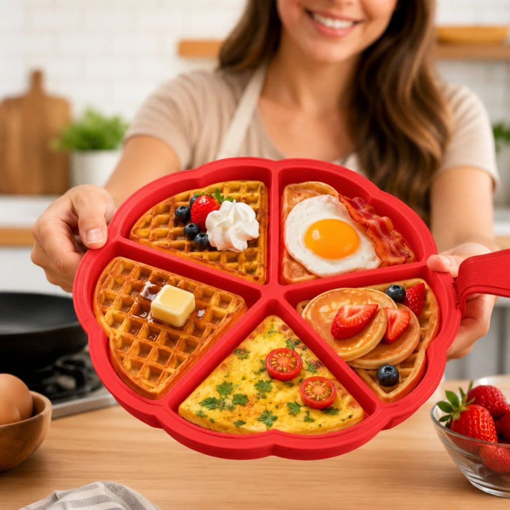 Forma Silicone Waffle Panqueca Bolo Ovo 5 Divisórias Antiaderente BPA Free Sortida