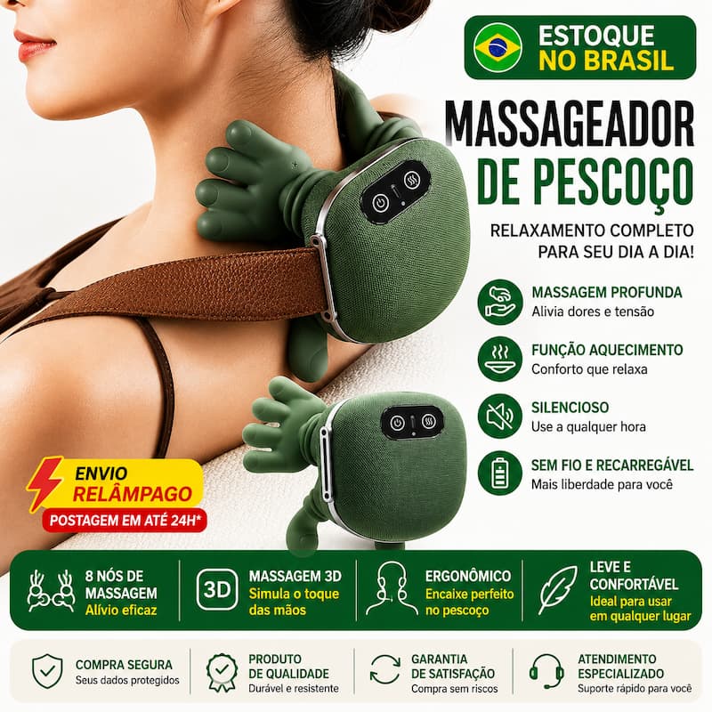 Massageador Elétrico Cervical com 3 Níveis, Aquecimento Infravermelho, Alívio para Pescoço e Ombros