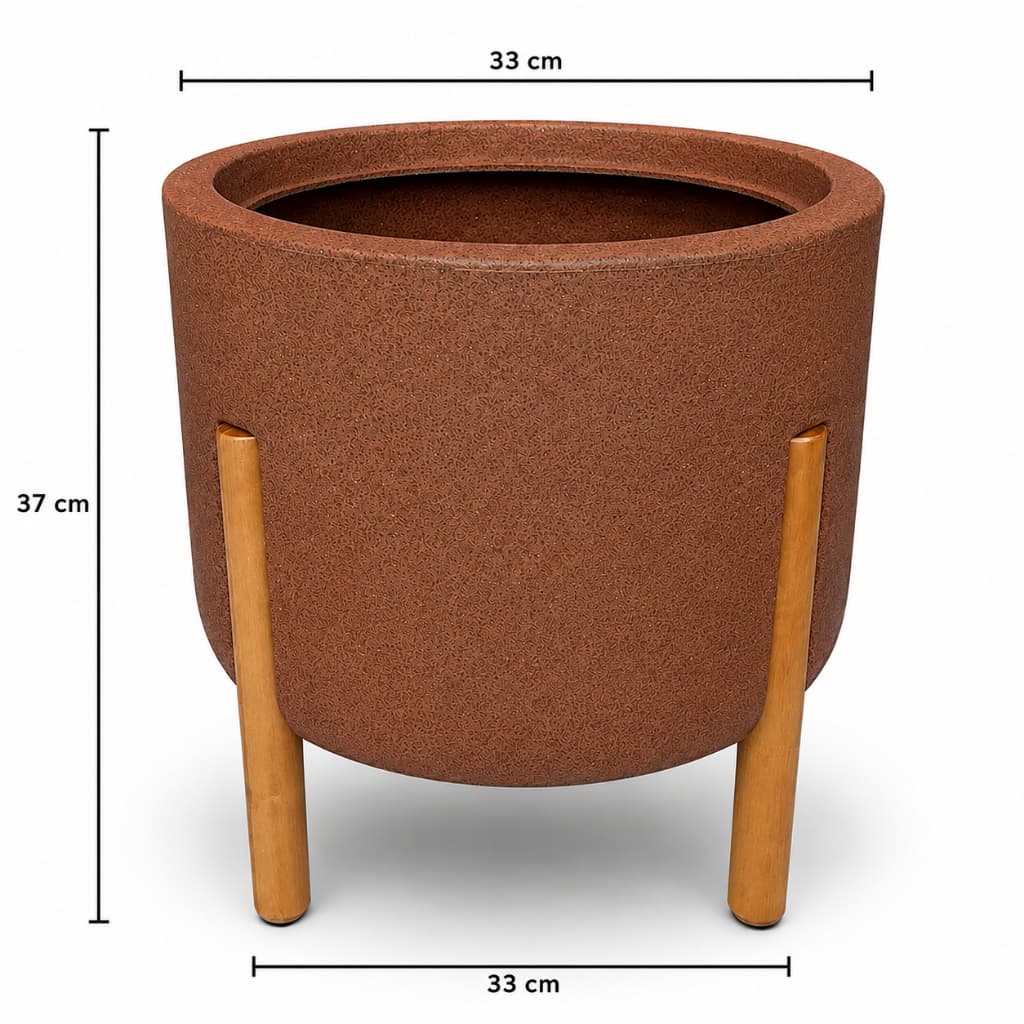 Vaso para planta Nordico cilíndrico com base em madeira design moderno sofisticado decoração de interiores - M