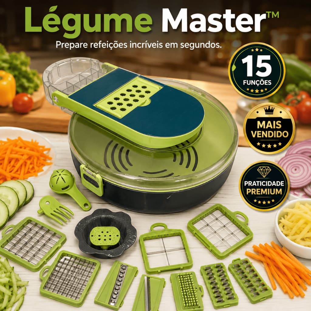 Cortador de Legumes Multifuncional Ralador Fatiador Manual 15 Peças com Cesto