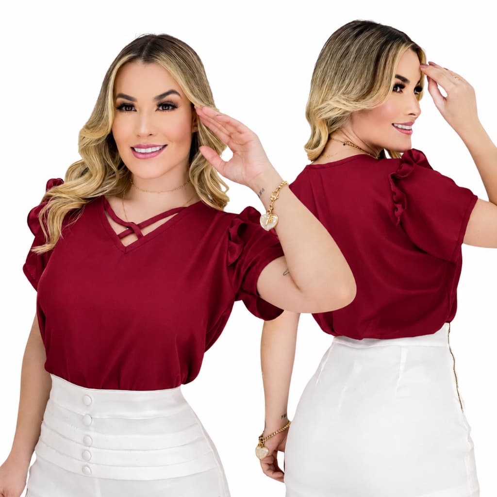 Blusa Feminina Manga Curta com Alça Cruzada no Decote – Moda Elegante e Confortável