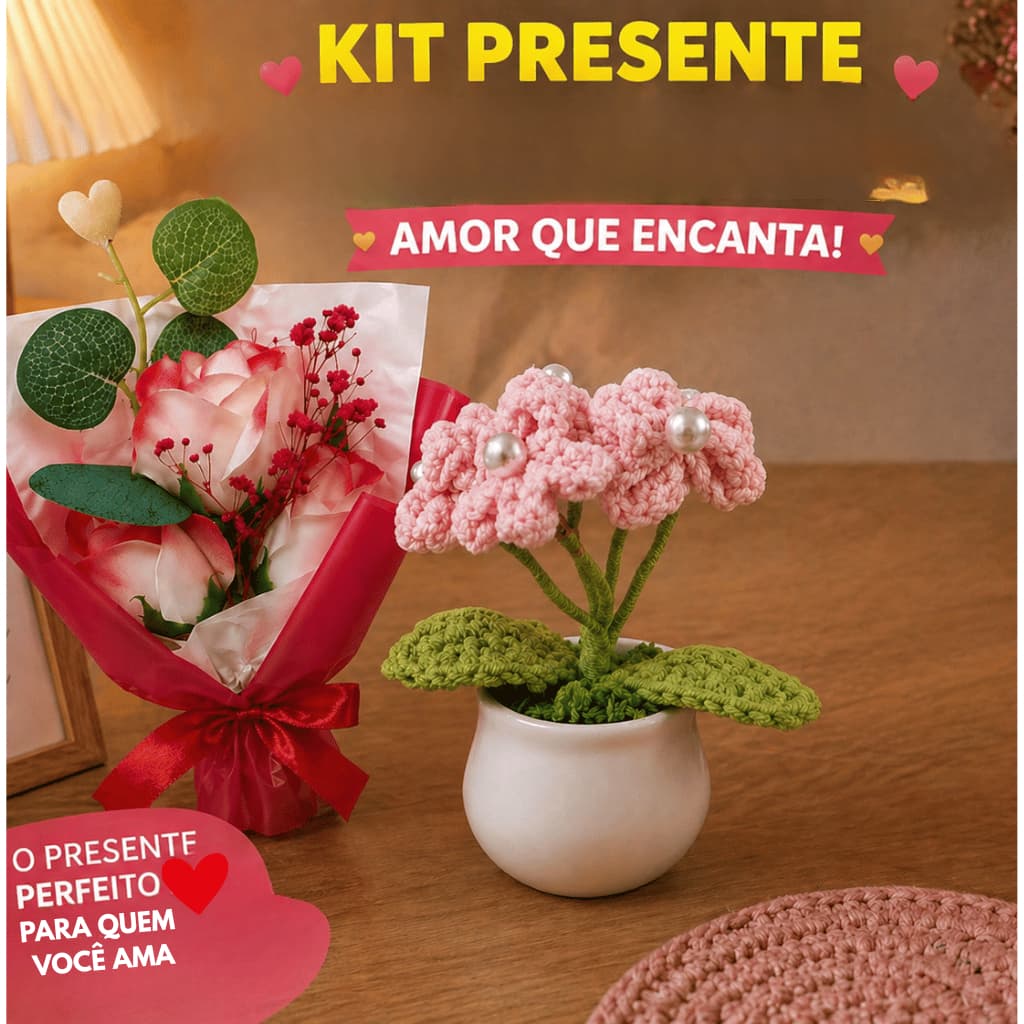🎁💖 Kit Presente  Completo – Buquê + Flor Crochê 💖🎁