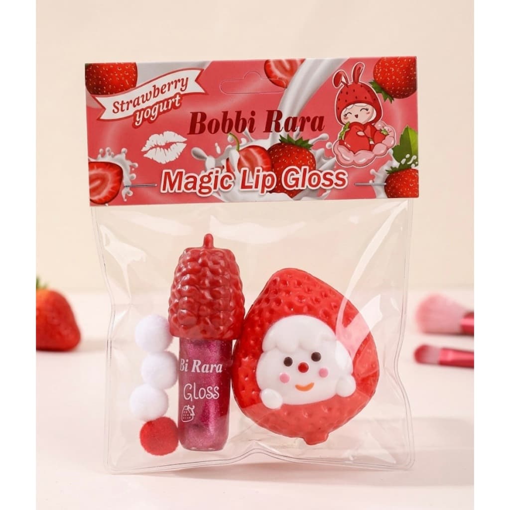 Kit 2 em 1: Gloss Labial + Brinquedo Anti-Stresse de Morango
