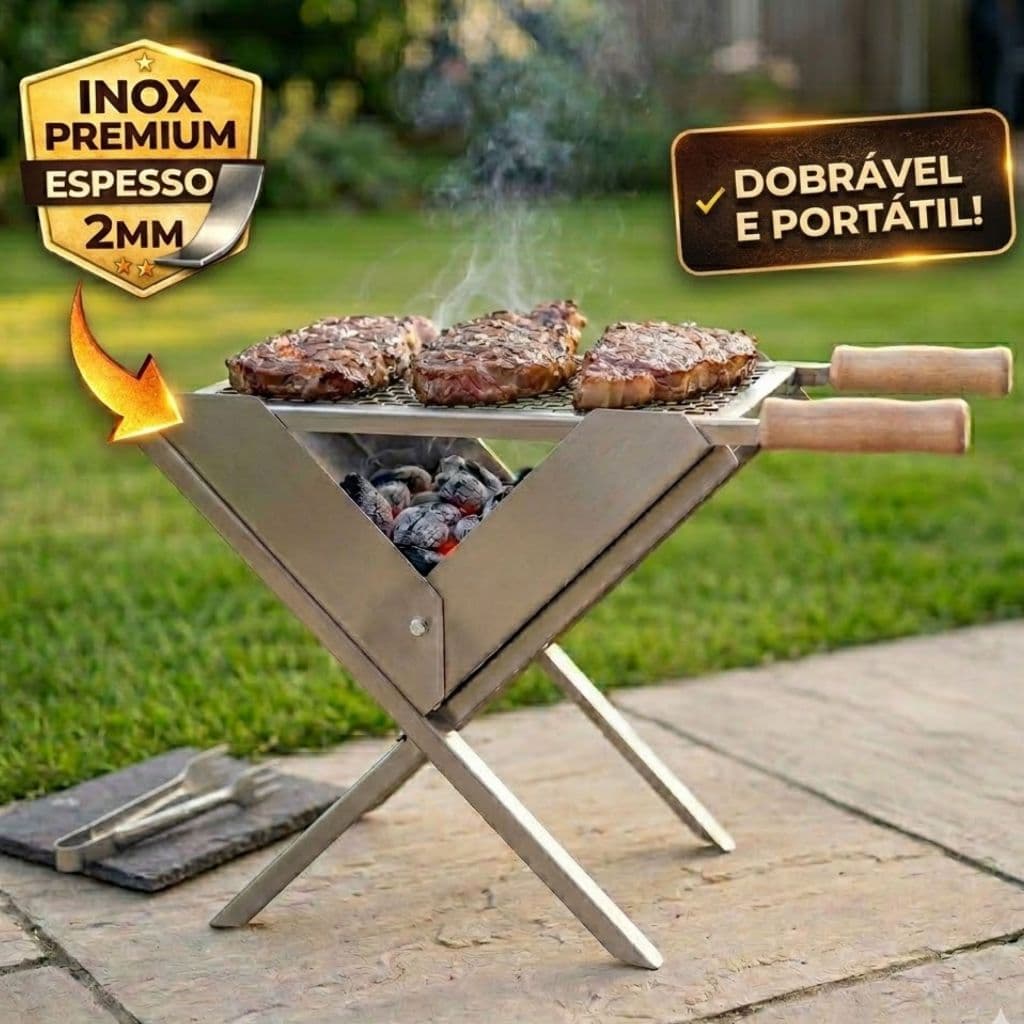 Churrasqueira Camping 100% inox Tipo Maleta Praia apartamento Fácil De Guardar