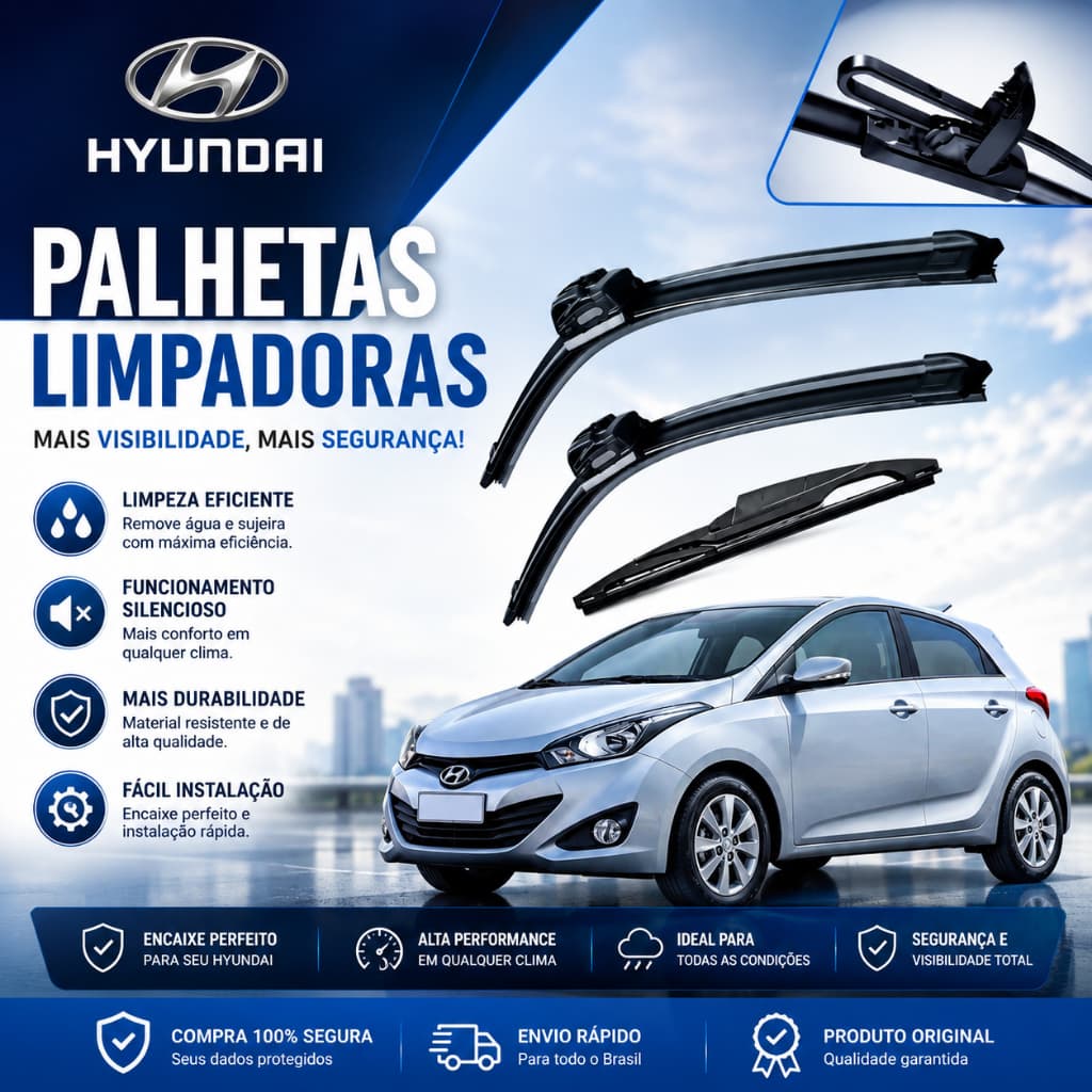 Kit 3 Palheta Limpador De Parabrisa Dianteiro + Traseiro Hyundai HB20 HB20X  HB20S 2012 até 2024