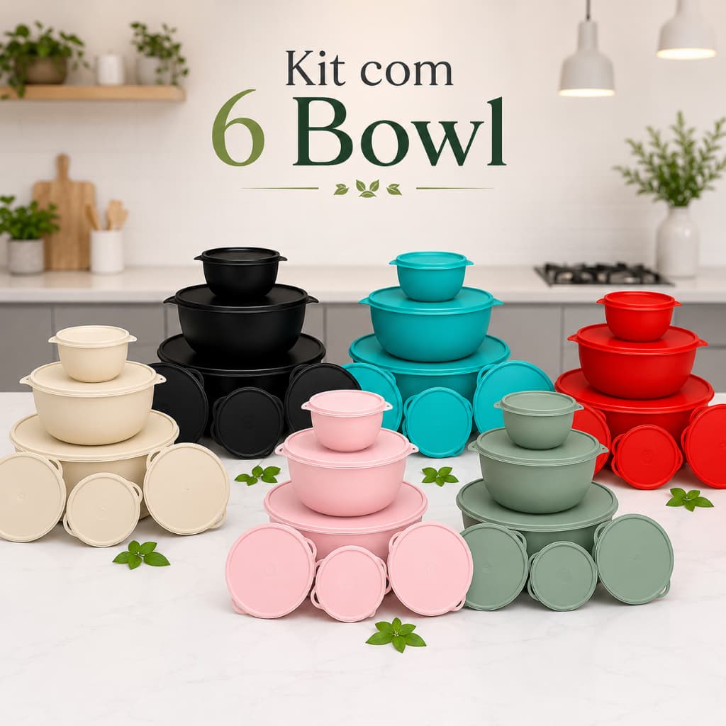 Kit 6 Potes Plastico C/ Tampa Redondos Bowl Livre Bpa Armazenar Guardar Alimentos Cozinha