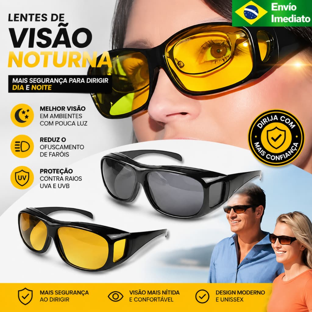 Óculos De dirigir a noite Condução Noturna Unissex Lentes Amarelas Proteção Uv Anti-Reflexo Visão