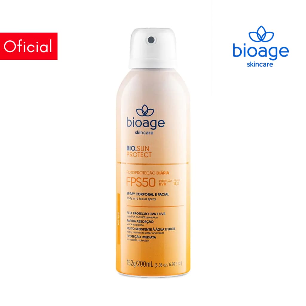 Bioage Protetor Solar em Spray Facial e Corporal FPS 50 Proteção Imediata e Rápida Absorção 200ml
