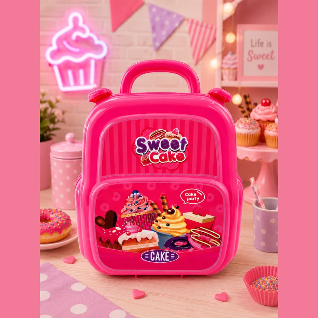 Maleta De Confeitaria Infantil 3 Em 1 Didática Sweet Cake Brinquedo Educativo Bolos Doces Rosa