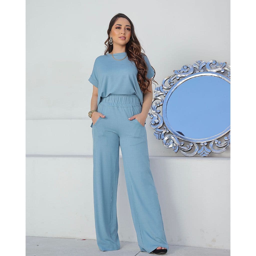 Conjunto Pantalona Fenda Zero Transparencia Bolso Detalhe Lateral Elástico #Tendência 2026 Blogueira Moda Elegante