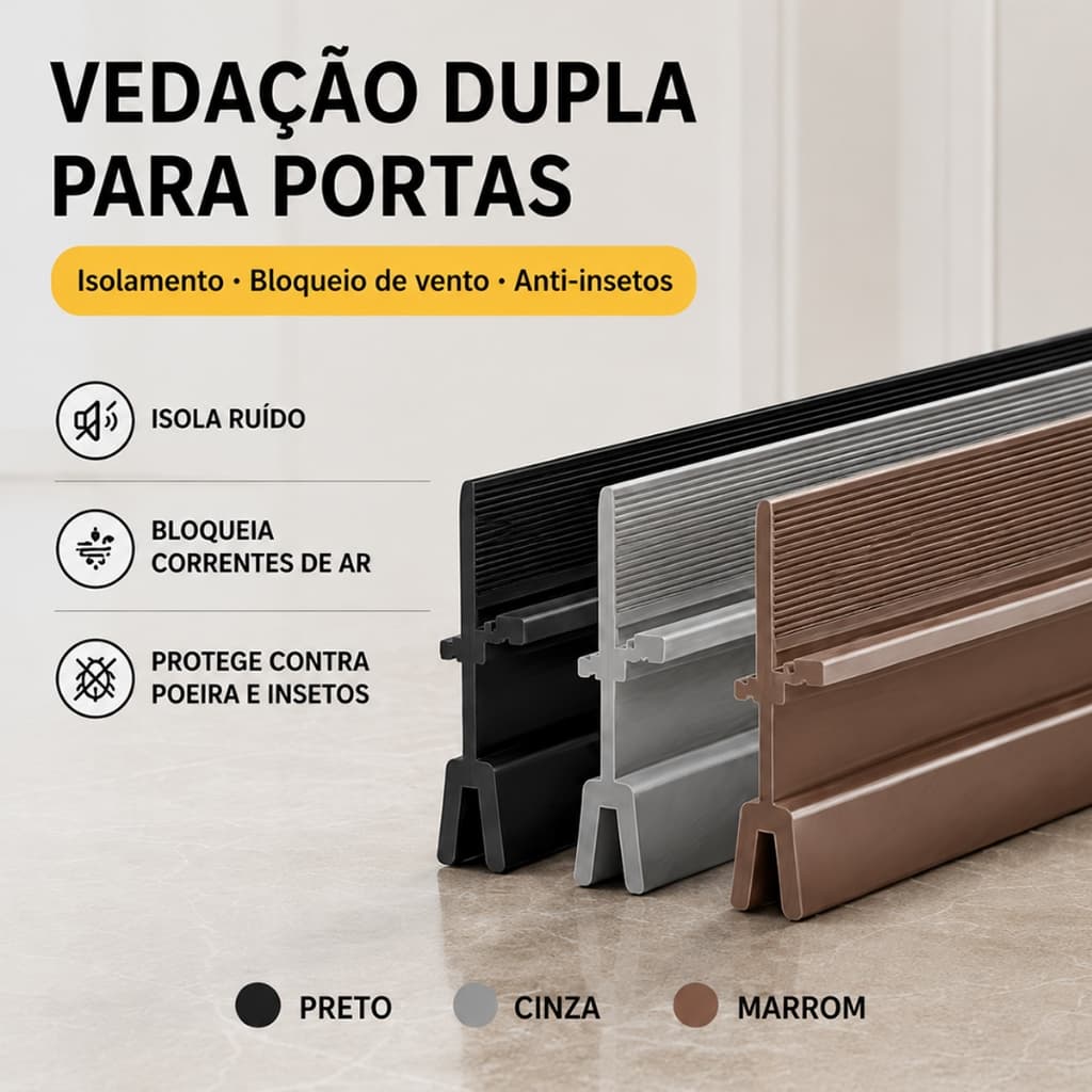 Veda Fresta de Porta Ajustável em PVC com Feltro - À Prova de Som, Água, Inseto e Poeira, 93cm