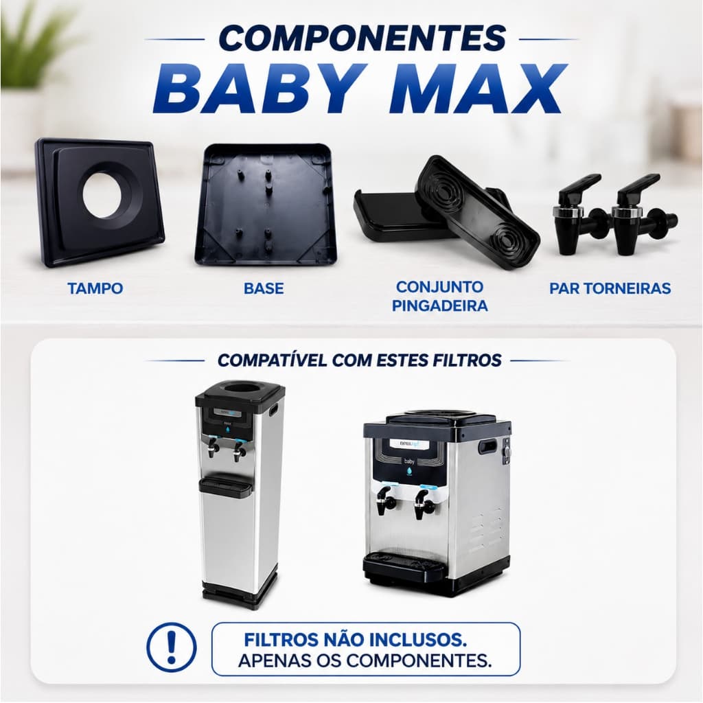KIT ACESSÓRIOS BEBEDOURO MAX BABY NEWUP TAMPA BASE PINGADEIRA TORNEIRAS PRETO